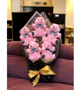 Büyük Boy Pembe Peluş Ayıcık Buketi  5 Adet Ayıcıklı Peluş Buket  Sevgiliye Hediye Doğum Günü Hediyesi (Siyah)