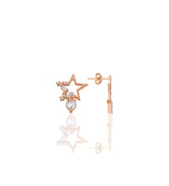 Gümüş rose baget kesim zirkon taşlı kalp sallantılı yıldız küpe SGTL12771ROSE
