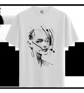 Abstract Woman - %100 Pamuklu Kadın Beyaz Tişört - Premium Quality (Siyah - Beyaz)