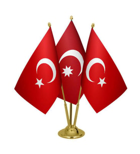 Masa Üstü Osmanlı Devleti Bayrağı Türk Bayrağı Üçlü Pirinç Direk Masa Bayrak Seti