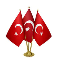 Masa Üstü Osmanlı Devleti Bayrağı Türk Bayrağı Üçlü Pirinç Direk Masa Bayrak Seti