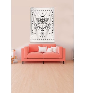 Bej Kelebek Leke Tutmaz Kadife Kumaş Duvar Örtüsü Duvar Halısı Tapestry (Beyaz-Siyah)