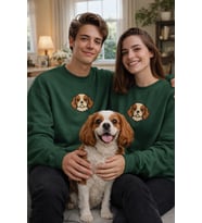 Cavalier King Charles Spaniel Köpek Desenli Sevgili Sweatshirt – Unisex Çift Kombini (Koyu Yeşil)