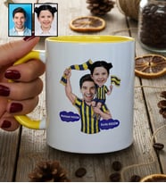Kişiye Özel Karikatürlü Sarı Lacivert Taraftar Baba Kız Kupa Bardak Babalar Günü Hediyesi