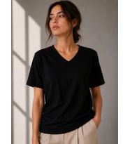 V Yaka Basic Tişört Kısa Kol Yazlık Regular Fit T-Shirt - Siyah