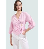 V Yaka Bluz Terrycotton Kumaş Fitted Kalıp Çizgili Günlük Kaliteli İşçilik Şık Görünüm