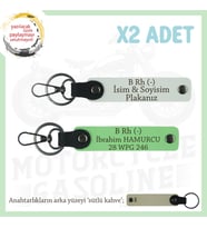 Motorcu Arkadaşlara, İsim Plaka ve B RH- Kan Grubu Yazılı Acil Durum Anahtarlığı, Beyaz-F Yeşil-SK (Çok Renkli)
