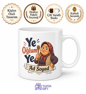 İsme Özel Ye Oğlum Ye Yazılı Komik Anne Kupası Hediye Bardak