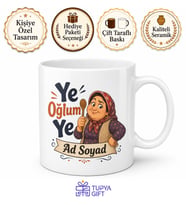 İsme Özel Ye Oğlum Ye Yazılı Komik Anne Kupası Hediye Bardak