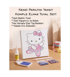 Taşlı Elmas Mozaik Tuval Seti - Balerin Kedi Figürlü