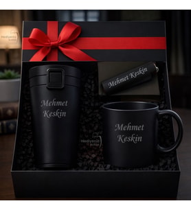 İsme Özel Erkek & Kadın Lüks Hediye Seti - Çelik Termos Bardak Çakmak Kupa - Premium Hediye Paketli (Model 3)