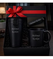 İsme Özel Erkek & Kadın Lüks Hediye Seti - Çelik Termos Bardak Çakmak Kupa - Premium Hediye Paketli (Model 3)