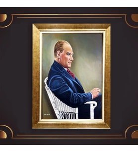 Özel Seri Paspartulu Çerçeveli Atatürk Tablo l769 (Gold)