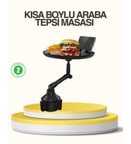 Araç Bardaklık Tepsisi 360° Dönebilen Kol Ayarlı Geniş Yemek Alanlı