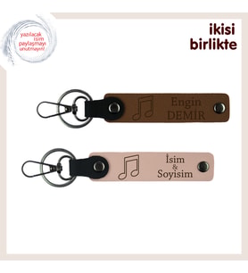 Müzik Öğretmenine En Anlamlı Armağan, Notalı Deri Anahtarlık Seti, İsim Yazılabilir, A Kahve-Y Ağzı