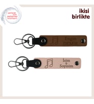 Müzik Öğretmenine En Anlamlı Armağan, Notalı Deri Anahtarlık Seti, İsim Yazılabilir, A Kahve-Y Ağzı