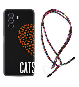 Huawei Nova Y70 Y90 Nova 9 SE  Kılıf Boyun Asklı Rasta Silikon Cats 1792