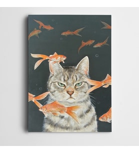 Sinirli Kedi Balıklar Kanvas Tablo