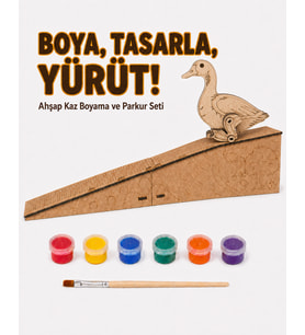 Çocuk Ahşap Hareketli Kaz Boyama Seti – 6 Renk Boya, Fırça ve Kolay Montaj Parkuru
