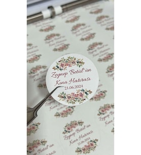 Kına Hatırası Yuvarlak Etiket 4x4 cm 108 Adet