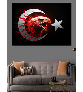 Kırmızı Türk Bayrağı Ve Kartal Dekoratif Kanvas - Mdf Ahşap Tablo