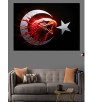 Kırmızı Türk Bayrağı Ve Kartal Dekoratif Kanvas - Mdf Ahşap Tablo