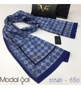 Geometrik Desen Modal Seri Şal Eşarp Askısı ile Birlikte 75x190 cm BEBE MAVİSİ-7