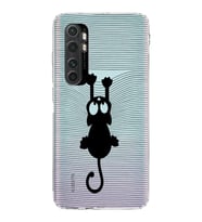 Xiaomi  Mi Note 10 Lite  Kamera Korumalı Kapak Çizgi Kedi Tasarımlı Şeffaf  Kılıf