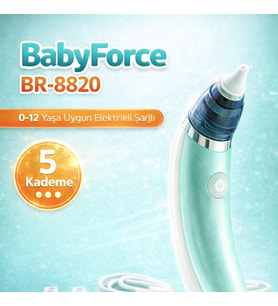 BR-8820 Şarjlı Elektrikli Bebek Burun Aspiratörü 0-12 Yaş 5 Kademe Güçlü Vakum Nazal Temizleyici