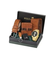 Polo Air Erkek Kol Saati Kemer Cüzdan Kartlık Anahtarlık Çakmak Kombin Set Özel Kutusunda PL-0725E (Taba)