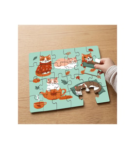 Sevimli Farklı Kediler Tasarımlı 24 Parça Ahşap Çocuk Puzzle MPK1039