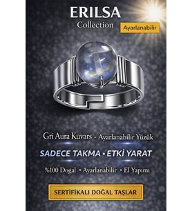 Sertifikalı Gri Aura Kuvars Yüzük Doğal Taş Ayarlanabilir El Yapımı Modern Tasarım (Çok Renkli)
