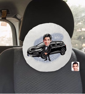 BK Gift Kişiye Özel Plakalı Erkek Renault Kadjar Karikatürlü Yuvarlak Araç Koltuk Yastığı-2