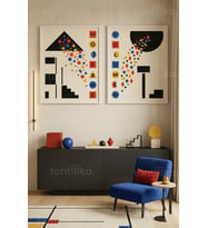Modern Geometri Minimalist 2'li Ahşap Çerçeveli Tablo Seti