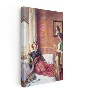 Dikey Kanvas Tablo Harem Odasında Dinlenen Sultanlar Osmanlı Tablosu Ev Ofis Duvar Dekoru