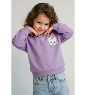 Breeze Kız Çocuk Sweatshirt Minik Taçlı Kedi Prenses Baskılı Sırt Baskı Detaylı 1.5-5 Yaş, Lila