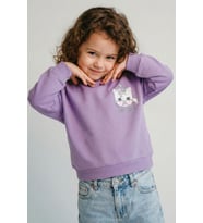 Breeze Kız Çocuk Sweatshirt Minik Taçlı Kedi Prenses Baskılı Sırt Baskı Detaylı 1.5-5 Yaş, Lila