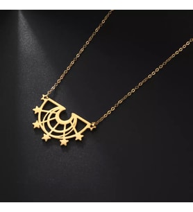 Kişiye Özel 925 Ayar Gümüş Yarım Ay Dünya Yıldızlar Kolye (Gold)
