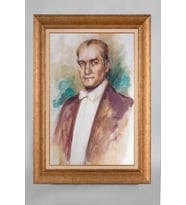 Altın Varaklı Çerçeveli Paspartulu Atatürk Tablo a577 (Gold)