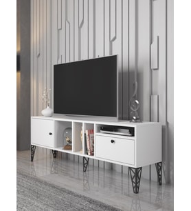 Wood'n Love Cercei 160 Cm Metal Ayaklı Tv Ünitesi - Beyaz / Siyah