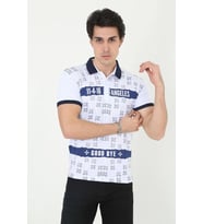 Erkek Polo Yaka Tişört Slim Fit Baskılı Kısa Kol T-Shirt - Beyaz