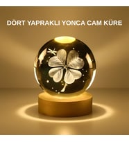 Dekoratif Yonca Görünümlü LED'li Kristal Cam Küre USB Masa Gece Lambası