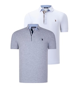 İKİLİ SET T8582 DEWBERRY ERKEK T-SHIRT-BEYAZ-GRİ (Karışık)