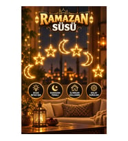 Büyük Ay Yıldız LED Ramazan Süsü – Sıcak Beyaz Dekoratif Işıklı Süs