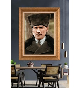 Altın Varaklı Çerçeveli Paspartulu Atatürk Tablo nh68 (Gold)