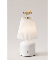 Lumina Plissé Dokunmatik Şarjlı Masa Lambası - Kademeli Dimmerli Dekoratif Gece Lambası Abajur 21X10 cm
