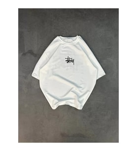 Unisex Bisiklet Yaka Baskılı Oversize T-Shirt - Beyaz