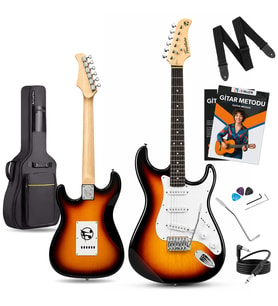 Fourtune Atlas EG-1000SB Gül Klavye Strat Kasa SSS Sunburst Elektro Gitar Seti