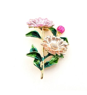 Gerbera Pembe Çiçekler Bahar Yaz Doğa Metal Yaka Süsü Broş RZ417