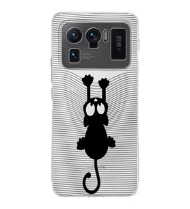 Xiaomi Mi 11 Ultra Uyumlu Kamera Korumalı Kapak Çizgi Kedi (Siyah) Tasarımlı Şeffaf Silikon Kılıf